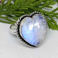 Solid 925Sterling silver Natural Heart Shape Moonstone Ring Jewelry For Her J 13