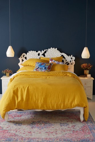 Anthropologie Stitched Linen Marigold 