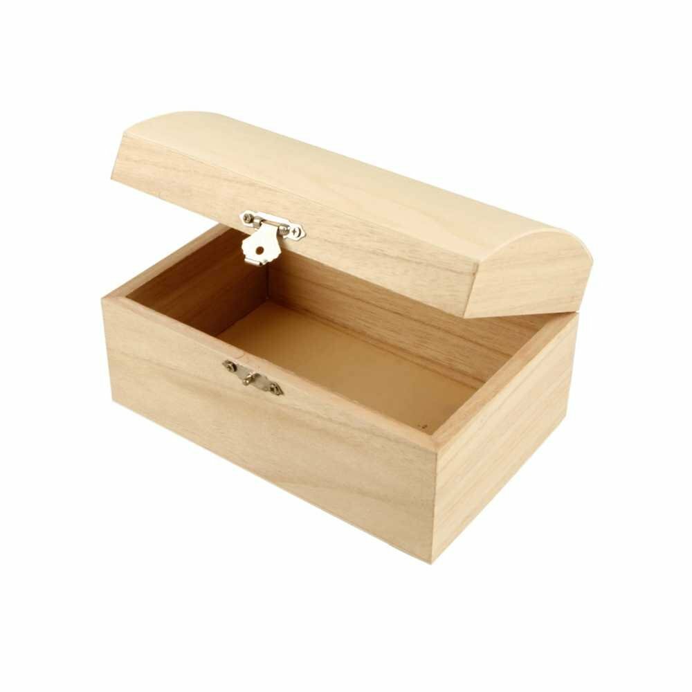 Natural Wooden Treasure Chest Storage Jewellery Box & Metal Clasp to Decorate