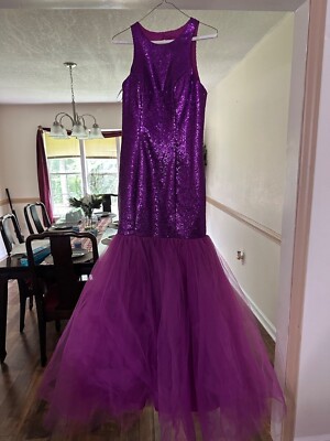 green emerald velvet dress Magenta Sequin Feather Lace-Up Back Mermaid Long Formal Dress main image 0