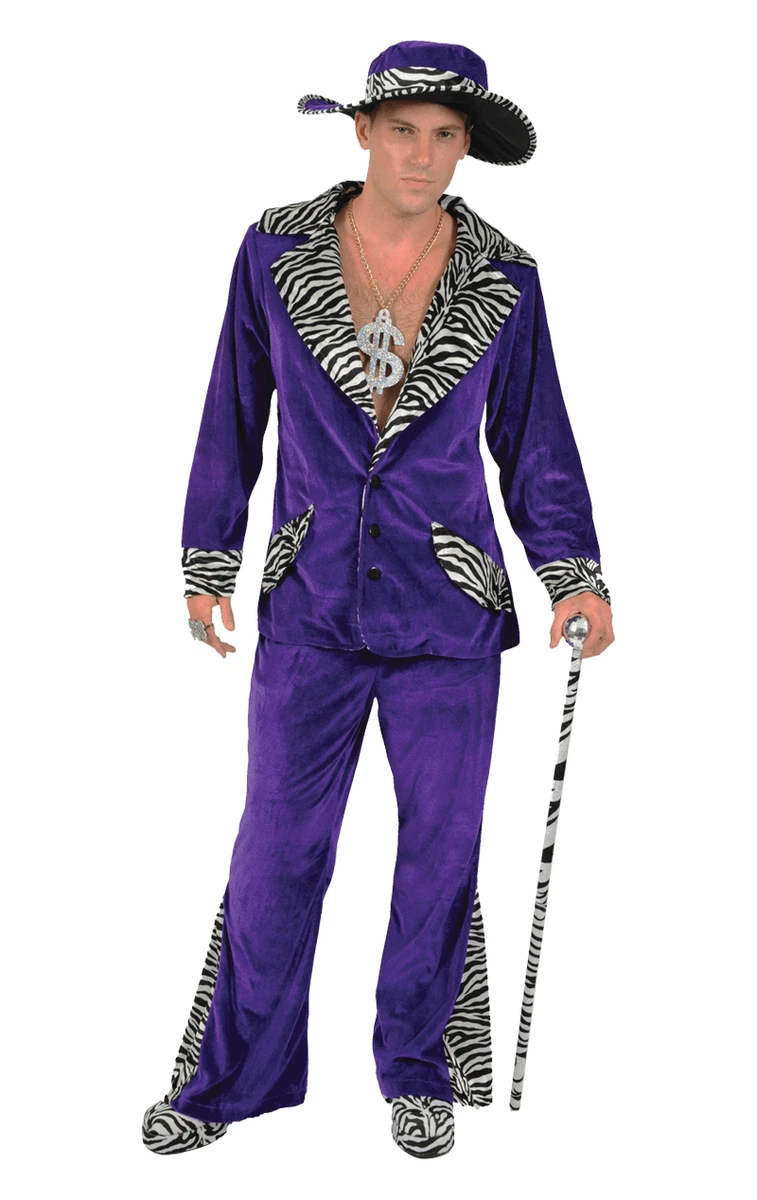 Orion Costumes Mens 70s Purple Velvet Pimp Suit Gangster Hat