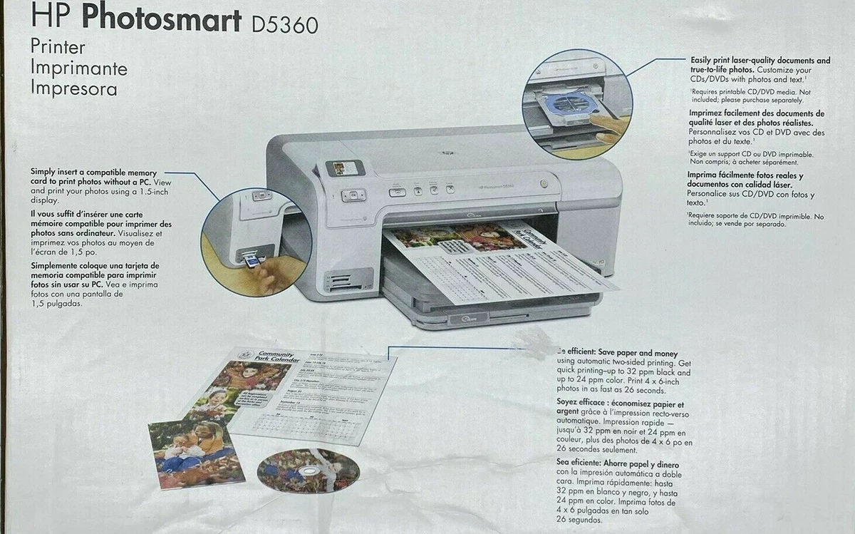 naaimachine Gelijkwaardig leerboek HP Photosmart D5360 Digital Photo Inkjet Printer & Built in CD DVD Printing | eBay naaimachine Gelijkwaardig leerboek HP Photosmart D5360 Digital Photo Inkjet Printer & Built in CD DVD Printing | eBay