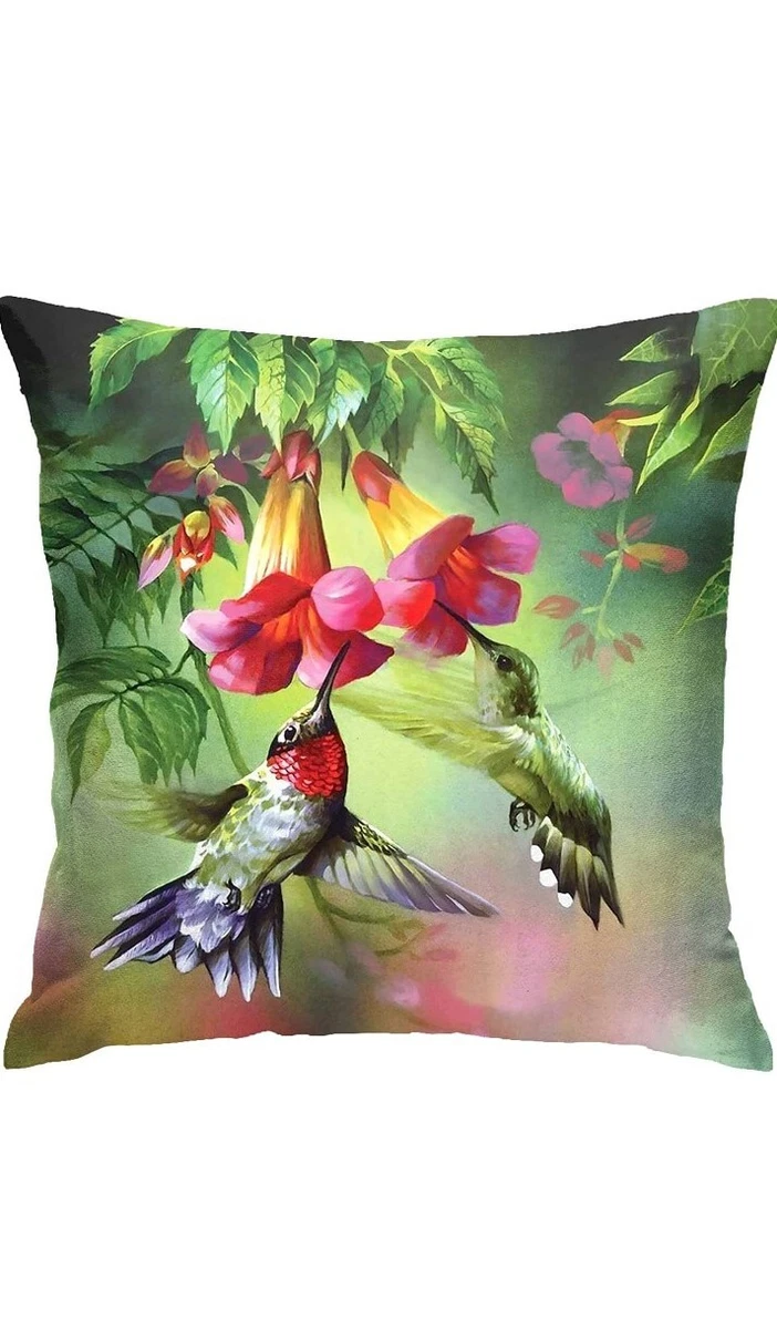 Hummingbird Flowers Pillow Covers 18 X 18 Inch Decorative Throw