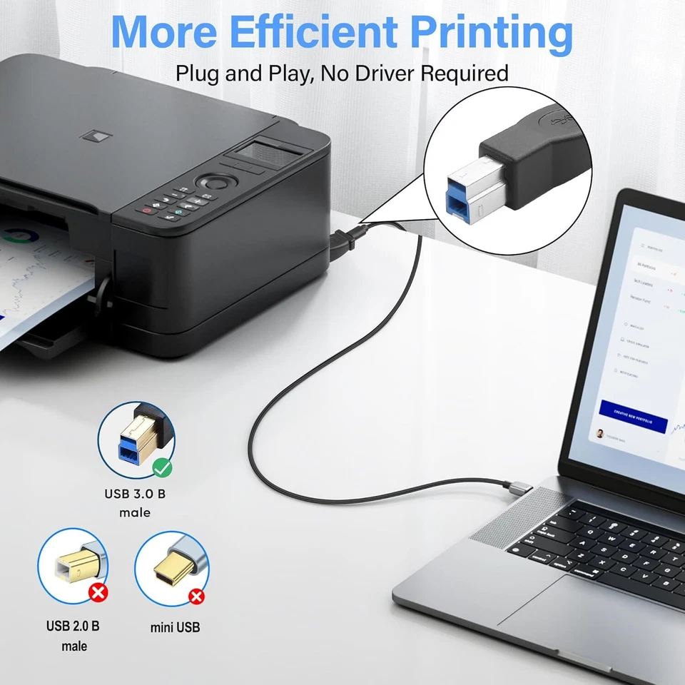 USB Type C 3.1 Female to 3.0 B Male Data Adapter Connector 5Gbps Printer Scanner - Image 4 of 4