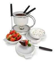 Le Regalo 11 Piece Ceramic Fondue Set - Pot, Stand, Plates, Forks