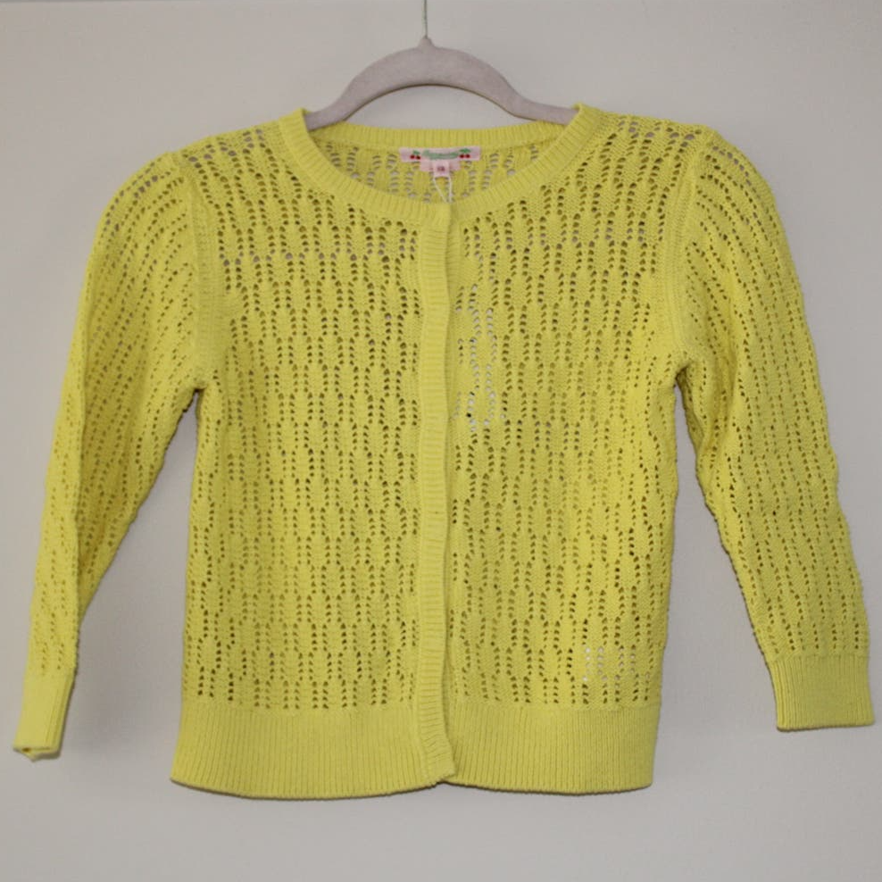 NWT Bonpoint Girls 3/4 Sleeve Yellow Lemon Crochet Cardigan Bon point ニット4