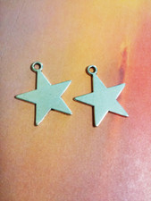 6 Star Charms 5 Point Pendants Antiqued Silver Metal Stamping Blanks Flat