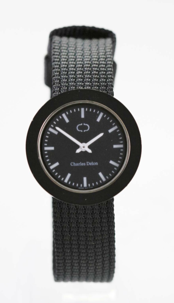 Charles Delon Watch Mens Gray Stainless Steel Silver Black 
