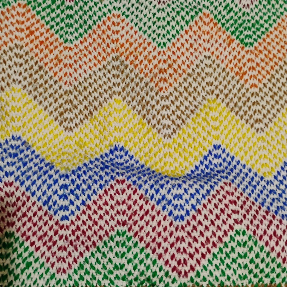 Vintage Handmade Geometric Design Chevron Crochet Simple Stitch Rainbow Afghan - Image 2 of 4