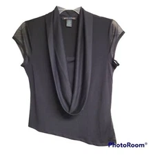Suzie In The City Black Asymmetrical Top With Built In Sheer Shawl Scarf Size XL