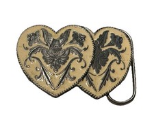 SISKIYOU Buckle Co 1992 Belt Buckle Hearts Flower Patterns Cream Silver