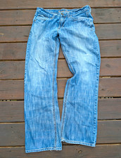 GUESS Men's Slim Straight Jeans Blue Light Wash Distressed 34x30 Denim