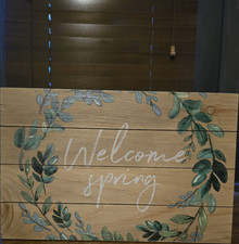 Rustic MDF Freestanding Spring Floral Welcome Sign, Porch Decor