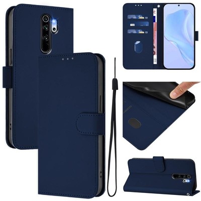Für Redmi Note 8 Pro Einfarbige Ledertasche mit Kordelzug (Navy Blue)