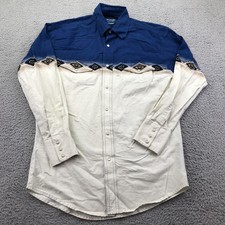 Wrangler Shirt Mens Medium Blue White Geometric Long Sleeve Western Snap Pockets