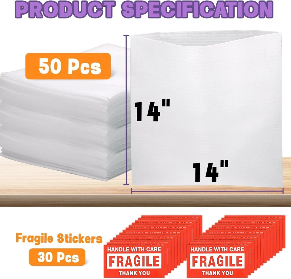 Bolsas de espuma de embalaje de 14"" x 14"", 50 piezas suministros de embalaje bolsa de espuma de cojín Foto 4 de 4