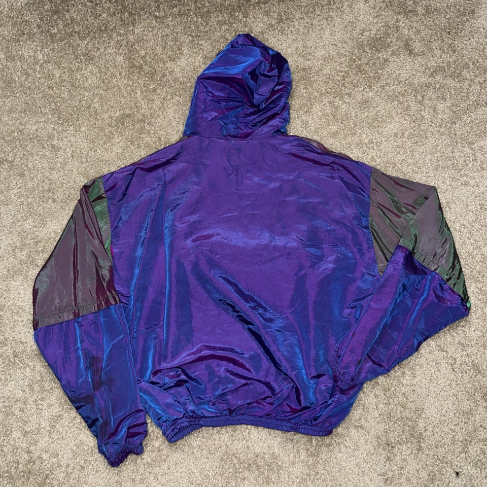 Vintage 90s Surf Style Pullover Jacket Mens OSFA Windbreaker Iridescent Fits XL - Image 3 of 4