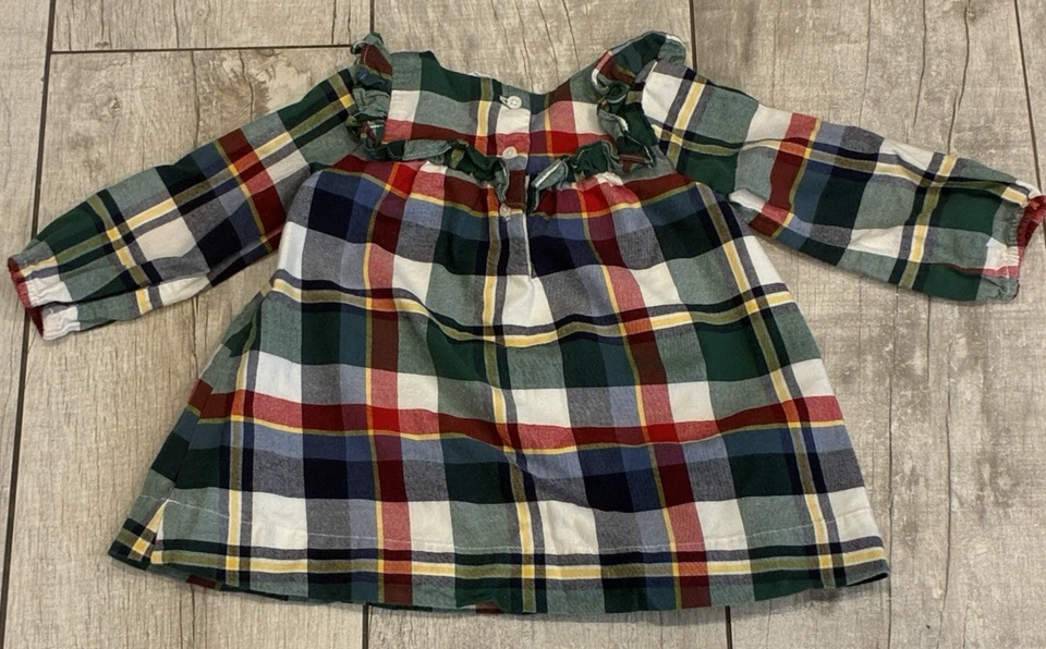 VESTIDO DE FRANELA CON VOLANTES MANGA LARGA A CUADROS ROJO VACACIONES BEBÉ NIÑA GAP 6-12m Foto 3 de 4