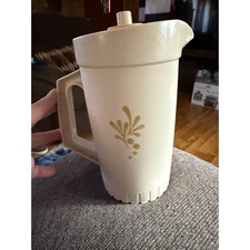 Vintage Tupperware Pitcher Carafe Cream Floral Design with Yellow Lid 874-8