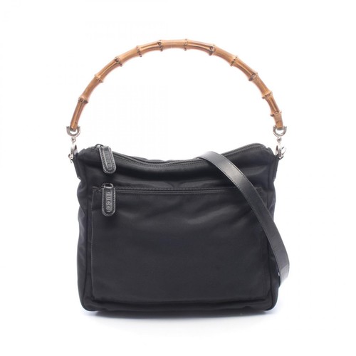 Gucci Bamboo 2Way Handbag Bag Canvas Leather Women'S Black 2032 Used