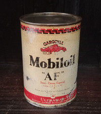 ANCIENNE & TRES RARE BOÎTE EN ÉTAIN ARGENTINE GARGOUILLE MOBILOIL AF N°40 1 LITRE PUBLICITAIRE