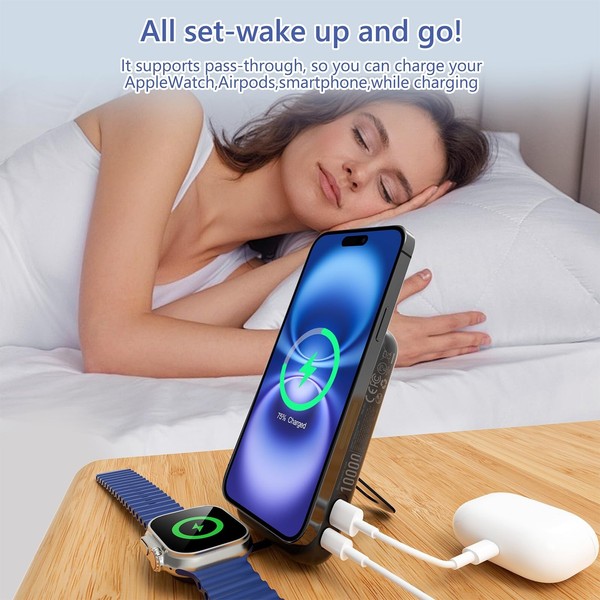 Alternate view of Magnetic Portable Charger,10000mah Foldable Wireless Power Bank For...