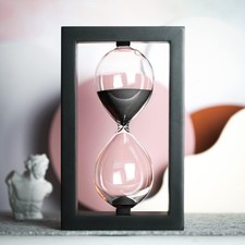 Hourglass 60 Minute Decorative Sand Timer, Black Wooden Frame Black Sand Clock