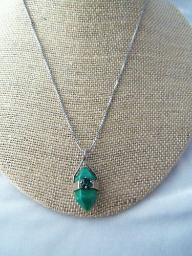 Collana con ciondolo doppia punta diaspro verde accento strass sterling 925 - Foto 10 di 11