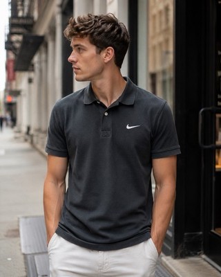 Nike The Athletic Dept Polo Shirt Mens Dark Grey Anthracite Pique Swoosh Size S