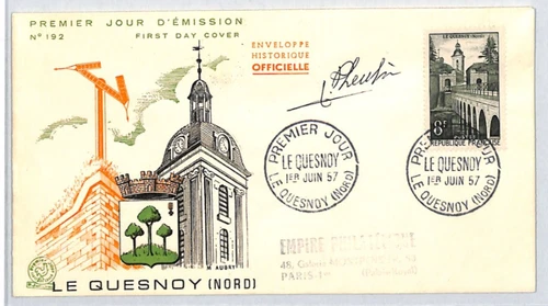 FRANCE 1957 FDC 8f Le Quesnoy SIGNED Designer *PHEULPIN* First Day Cover RF310