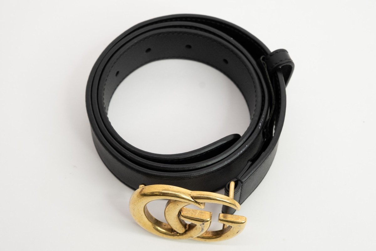 GUCCI GG Marmont Black Gold Hardware 414516 AP00T Belt Buckle Men Size 80/32 GUCCI GG Buckle Leather Belt Black 414516 Size 70/28 main image 4