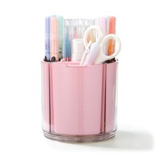 360 Rotating Pen Holder for Desk, Pink Pencil Holder with 5 Slots