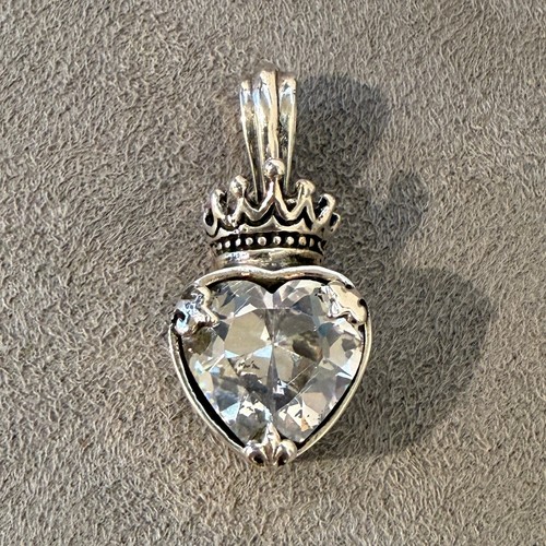 King Baby Studio Queen Baby 925 Silver Crowned Heart Pendant CZ Gem RARE
