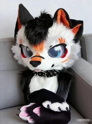 Fursuit Long haired Dog Fox Mascot Party Halloween Fur Cosplay(head+claws)