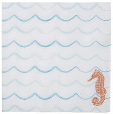 Boston International IHR Paper Napkins, 20-Count Cocktail, Seahorse Waves