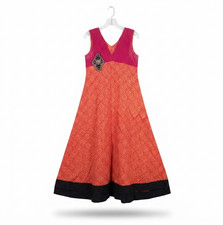 Indian Anarkali Dress Womens Pink Red Gold Sleeveless Ethnic Gown L 48