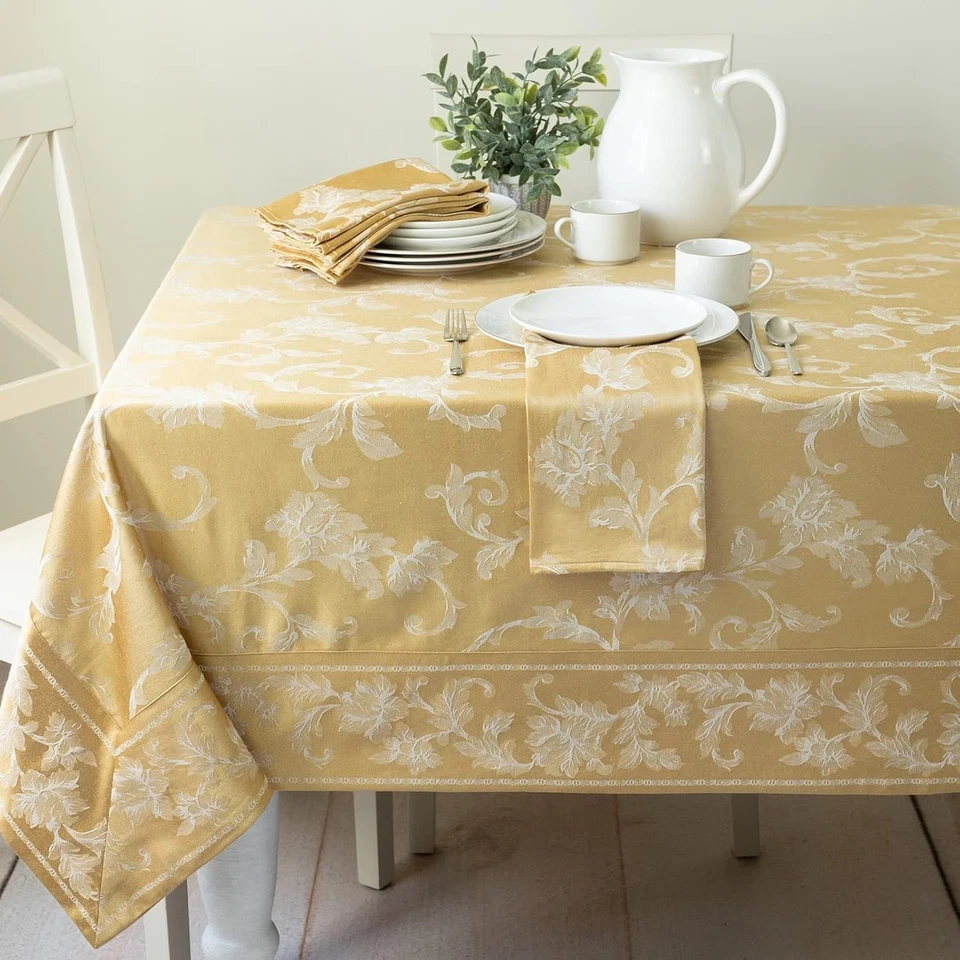 Elegant Gold Damask Fabric Tablecloth 60x144 Rectangular - Image 4 of 4