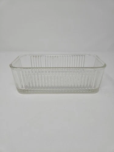 Vtg Federal Glass Refrigerator Dish 8.5” X 4” Loaf Pan Clear Ribbed No Lid MCM