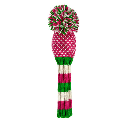 Pink, Lime, and White Chevron knit wool fairway golf headcover by Sunfish
