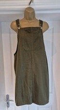 Tu Woman Khaki Cotton Denim Pinafore Dungaree Dress Size 12 New With Tags 