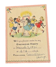 1935 Birthday Party Invitation, 3" x 4"
