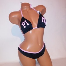 Victoria Secret PINK Swim Bikini Top  Bottom Medium Black Logo Triangle String