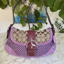 COACH Vintage Y2K Soho Wool Tweed Suede Signature Flap Shoulder Bag 1413 Purple