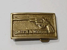 Vintage Smith  Wesson Revolver Belt Buckle Brass New collectible rare gold