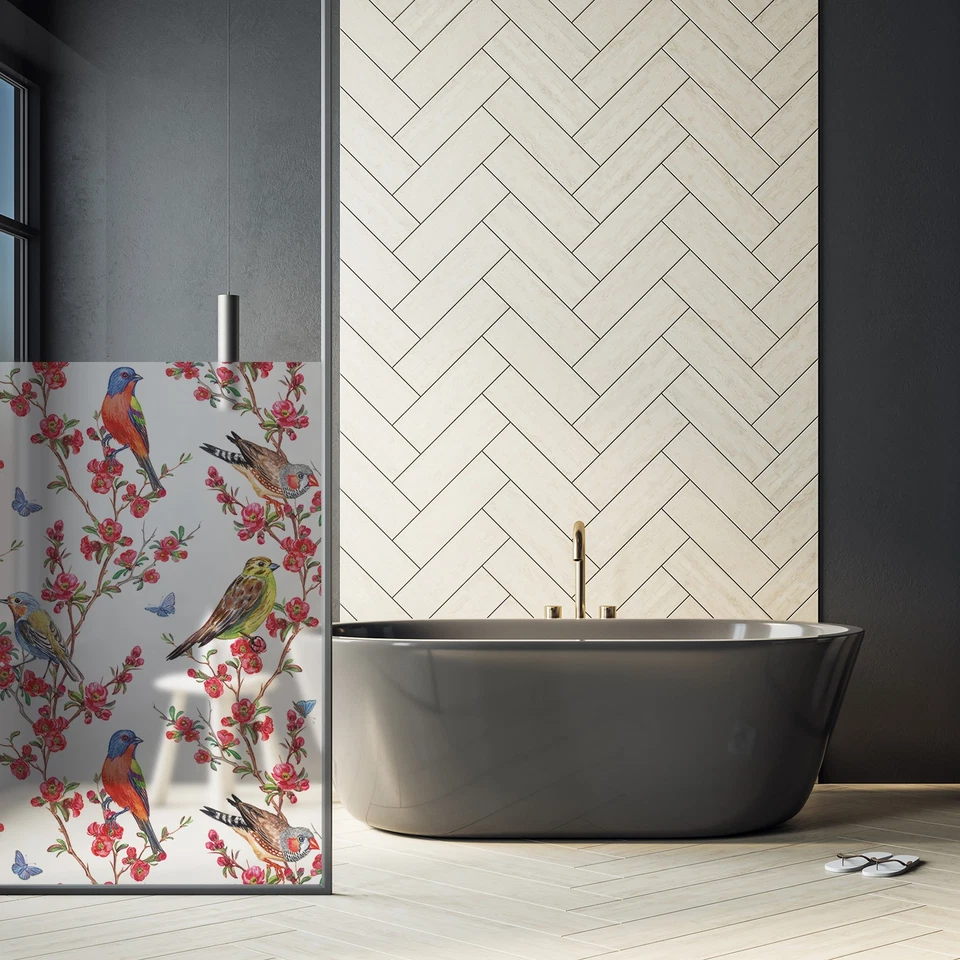 Sichtschutzfolie Milchglasfolie mit Motiv Duschfolie Duschkabine YX001-14 Vögel - Bild 2 von 4