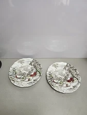 2 J&G Meakin Welcome Home Dinner Plate Winter Scene Staffordshire England 10"