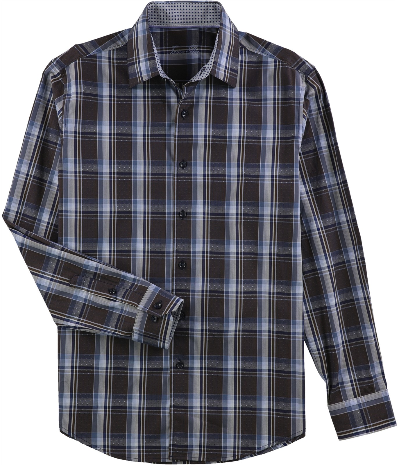 Tasso Elba Mens Textured Plaid Button Up Shirt Brown Small 5990₽