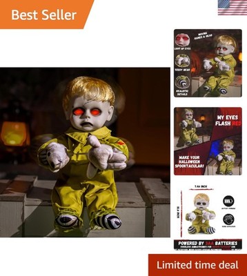 Battery-Powered 10-Inch Creepy Animatronic Doll with Light-Up Eyes for Halloween