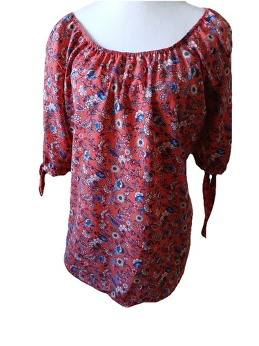 Star Vixen Women's Short  Sleeve Peasant Top with Keyhole Tie and Elastic Medium