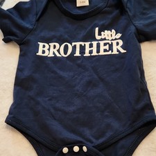 Blue Little Brother Graphic Print Cotton Short Sleeve Baby Bodysuit 3-6M